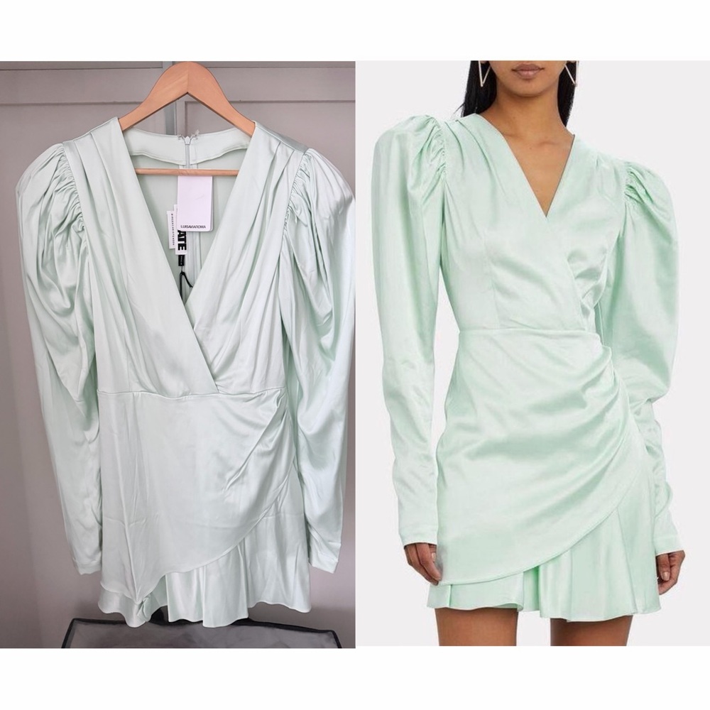 ROTATE Birger Christensen Mint Satin Mini Dress – New With Tags Size 34